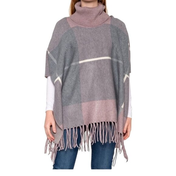 House Of Harlow 1960 Fringe Windowpane Plaid Poncho One Size - Picture 1 of 9